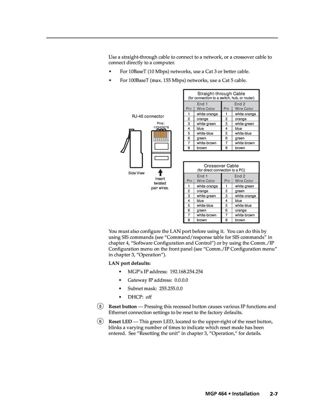 Extron electronic MGP 464 DI manual Preliminary, LAN port defaults, MGP 464 Installation 