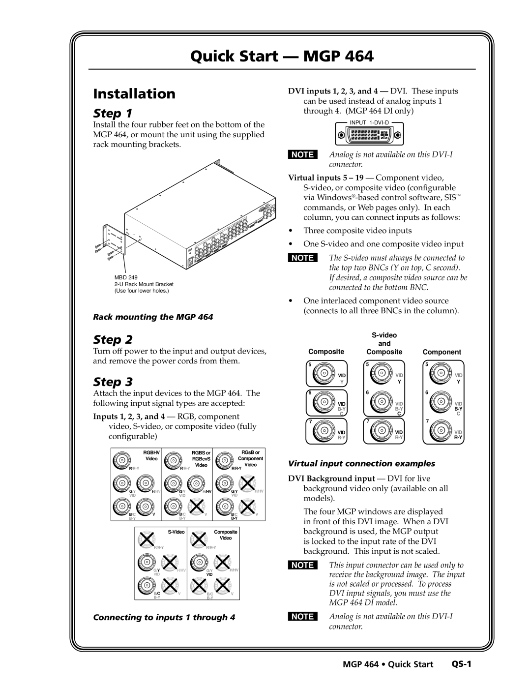 Extron electronic MGP 464 DI manual Quick Start - MGP, Installation, Step, Preliminary, Rack mounting the MGP 