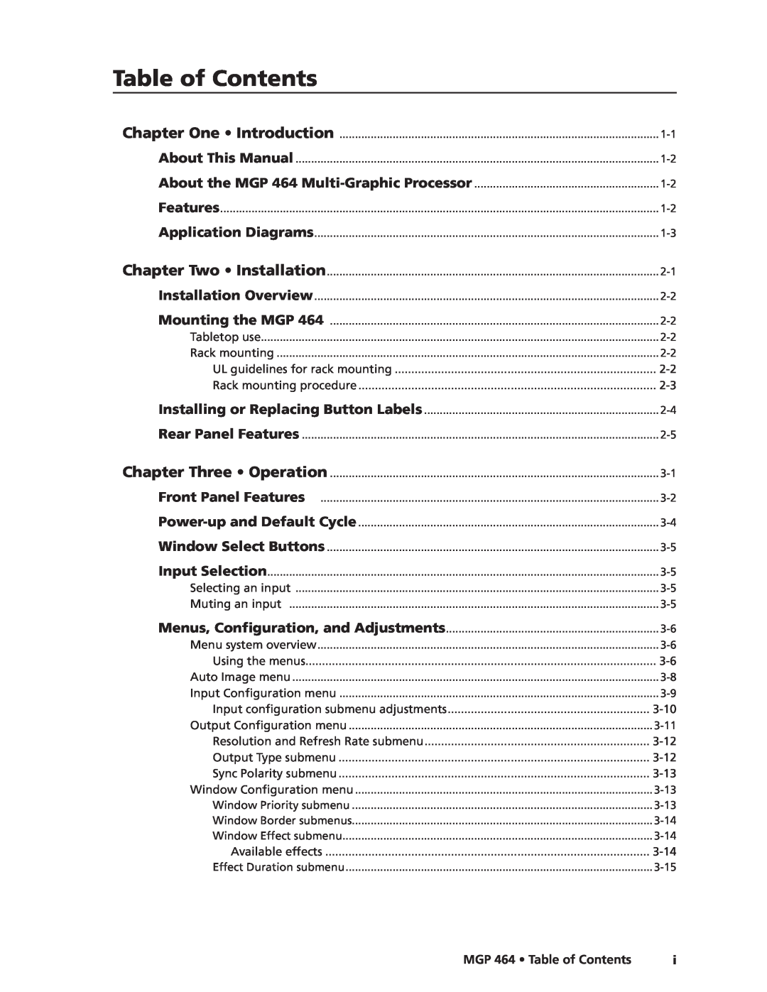Extron electronic MGP 464 DI manual Preliminary, MGP 464 Table of Contents 