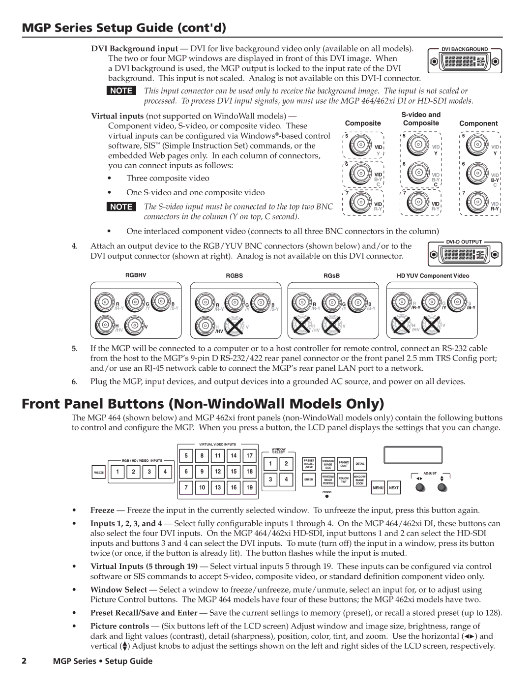 Extron electronic MGP 464 DI, MGP 464 HD-SDI, MGP 464W, MGP 462XI HD-SDI Front Panel Buttons Non-WindoWall Models Only 