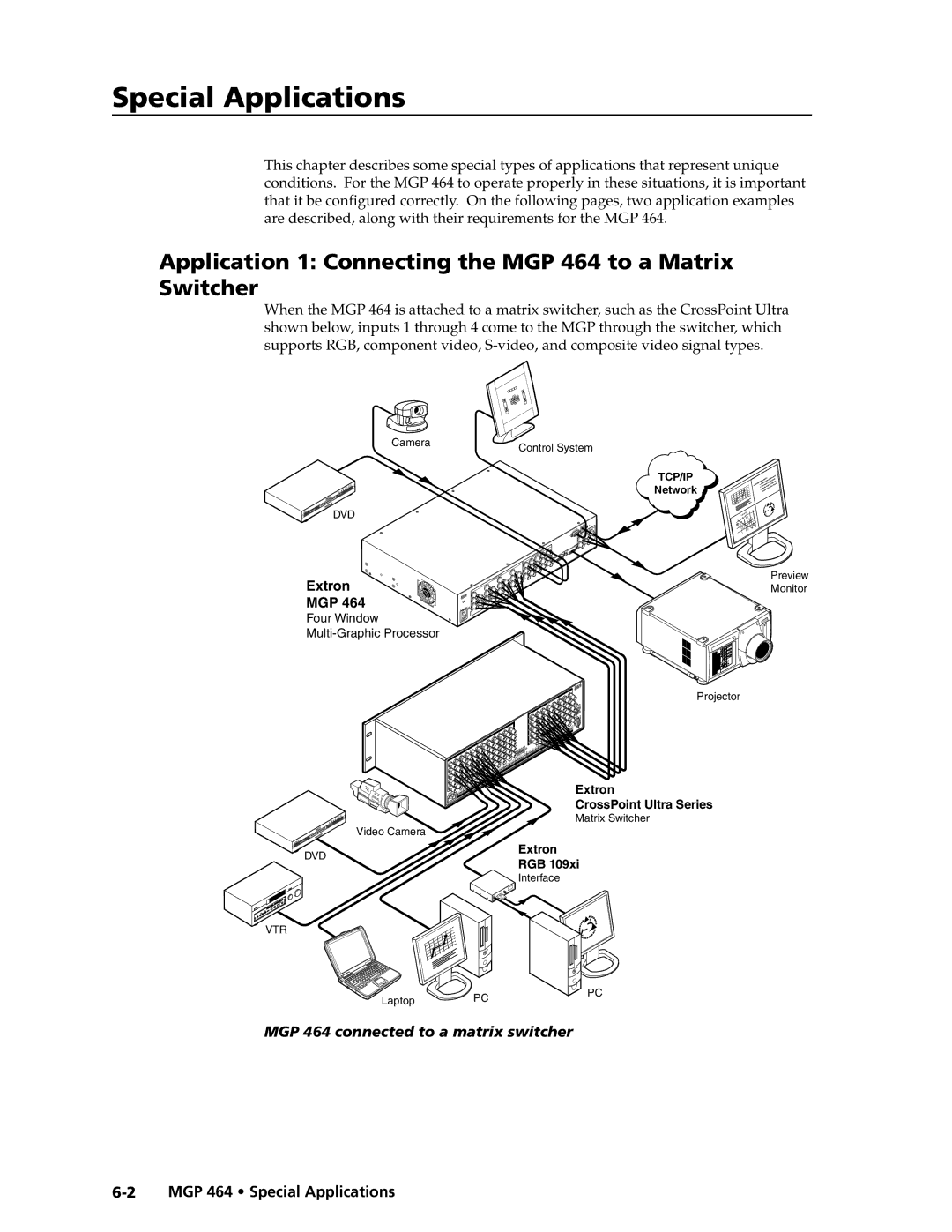 Extron electronic MGP 464 HD-SDI Application 1 Connecting the MGP 464 to a Matrix Switcher, MGP 464 Special Applications 