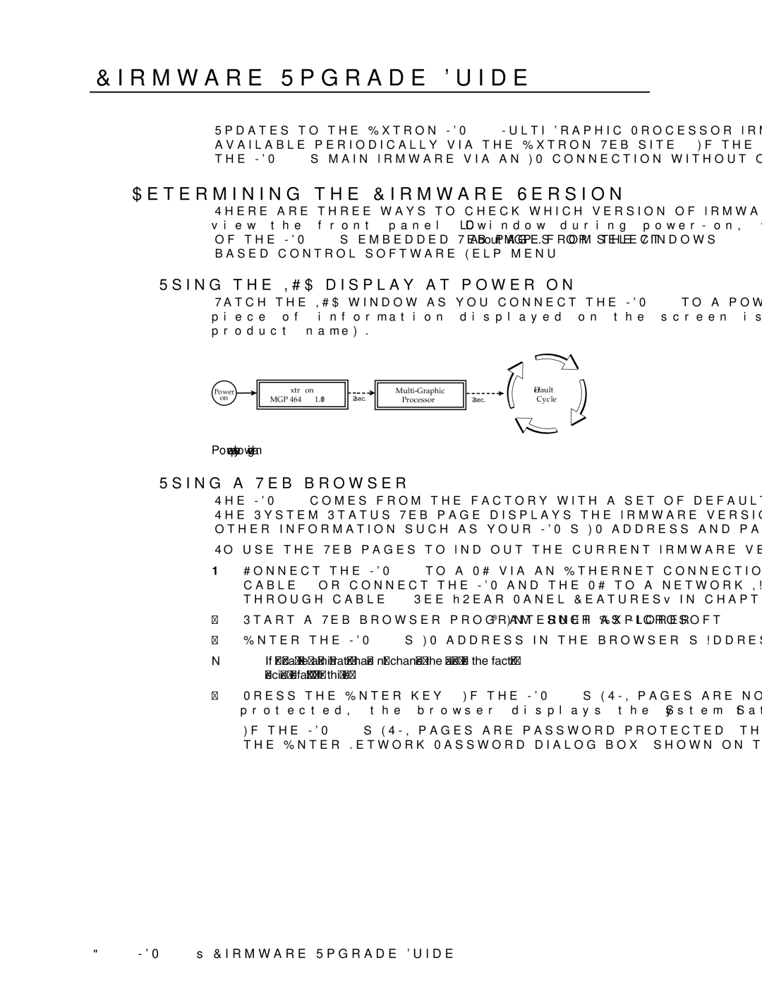 Extron electronic MGP 464 HD-SDI Determining the Firmware Version, Using the LCD display at power-on, Using a Web browser 