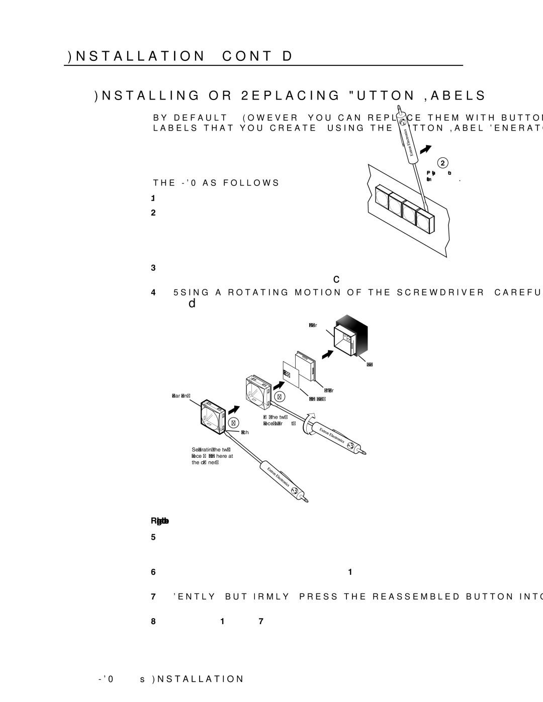 Extron electronic MGP 464 HD-SDI manual Installation, cont’d, Installing or Replacing Button Labels, MGP as follows 