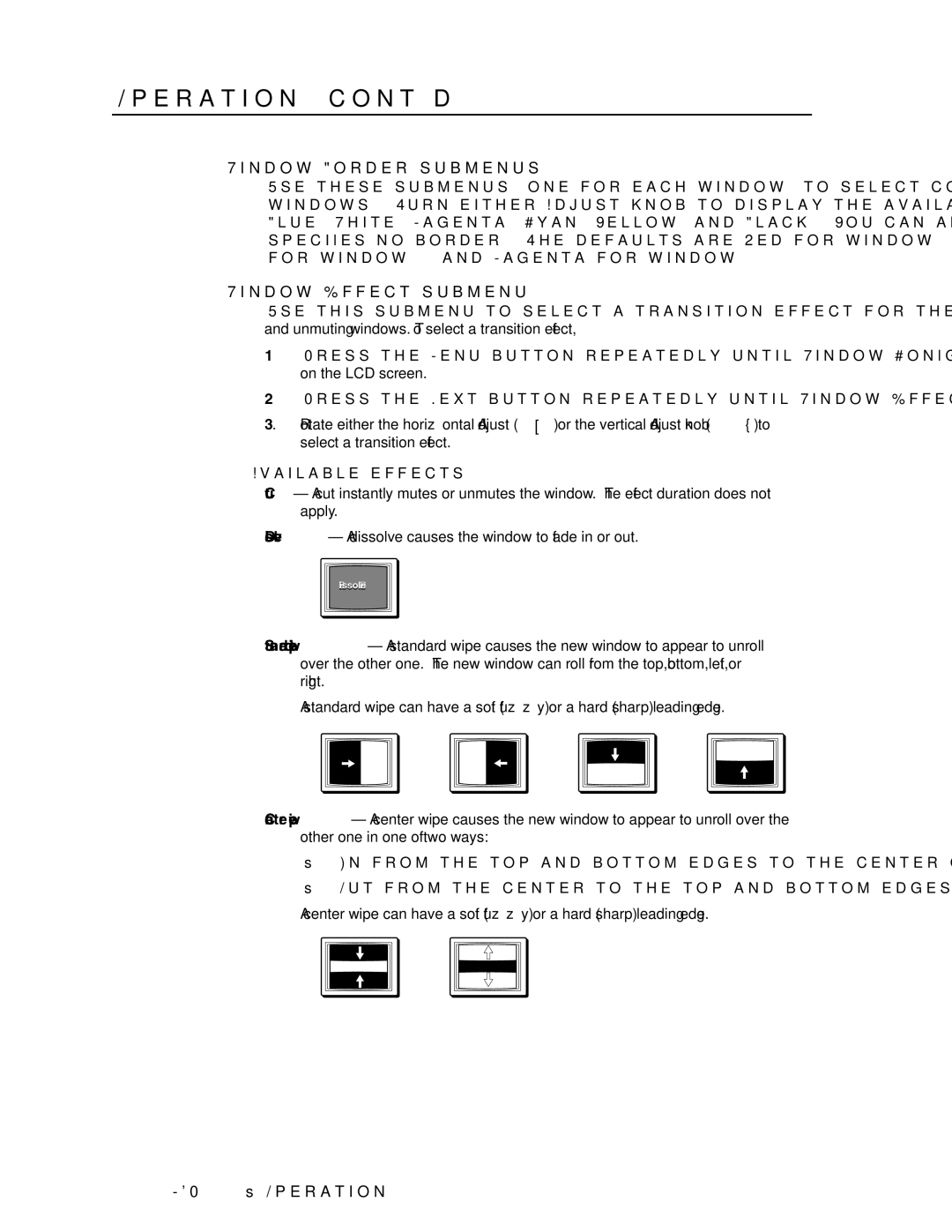 Extron electronic MGP 464 HD-SDI manual Window Border submenus, Window Effect submenu, Available effects 