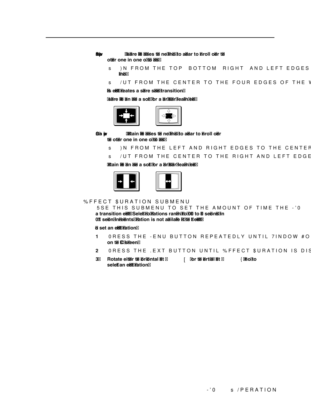 Extron electronic MGP 464 HD-SDI manual Out from the center to the four edges of the window, Effect Duration submenu 