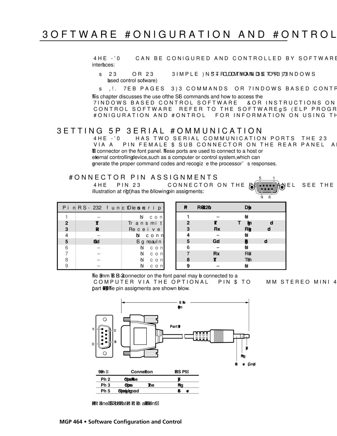 Extron electronic MGP 464 HD-SDI manual Setting Up Serial Communication, Connector pin assignments 