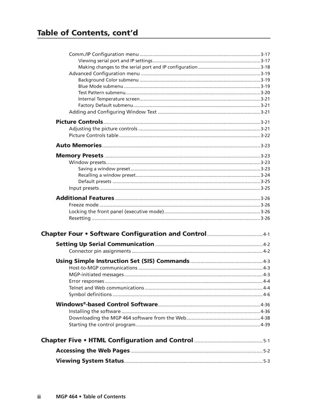 Extron electronic MGP 464 HD-SDI manual Table of Contents, cont’d 