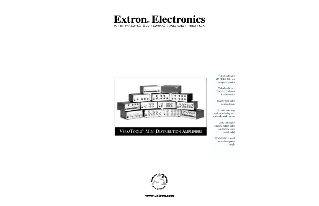 Extron electronic manual Versatools Mini Distribution Amplifiers, Video bandwidth 435 MHz -3dbon composite models 