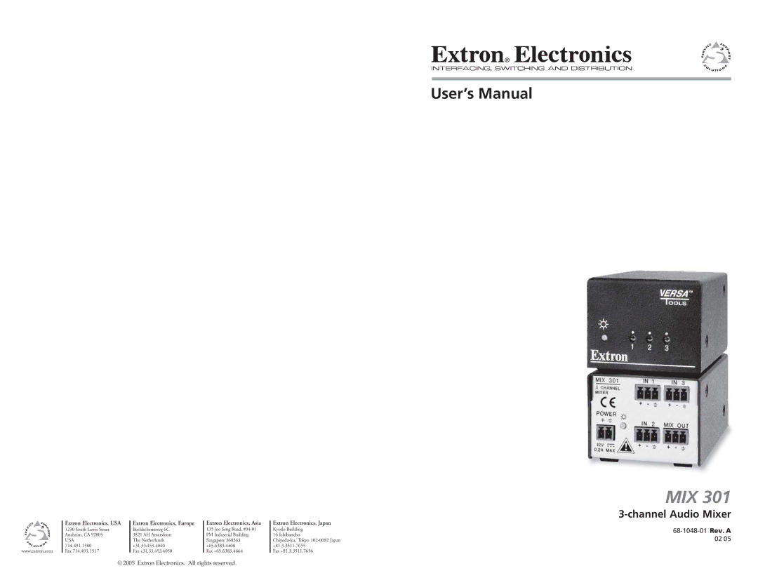 Extron electronic MIX 301 user manual Channel Audio Mixer 