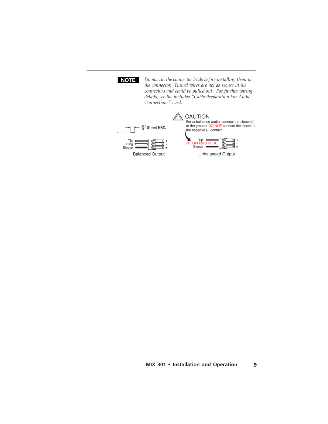 Extron electronic MIX 301 user manual Balanced Output 