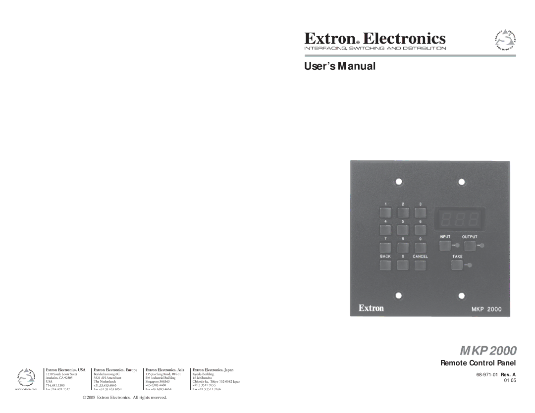 Extron electronic MKP 2000 user manual Mkp, Remote Control Panel 