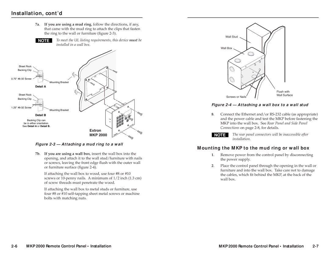 Extron electronic MKP 2000 user manual Mounting the MKP to the mud ring or wall box, Detail a 