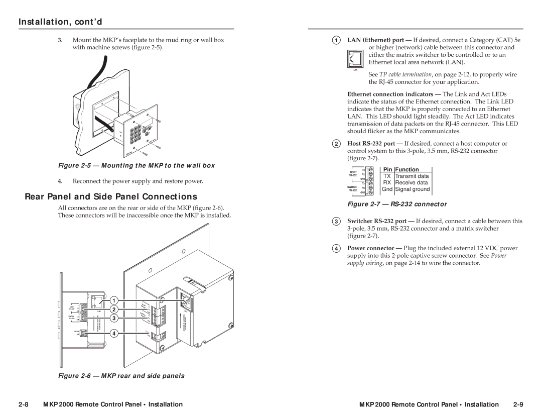 Extron electronic MKP 2000 user manual Rear Panel and Side Panel Connections, Switch 