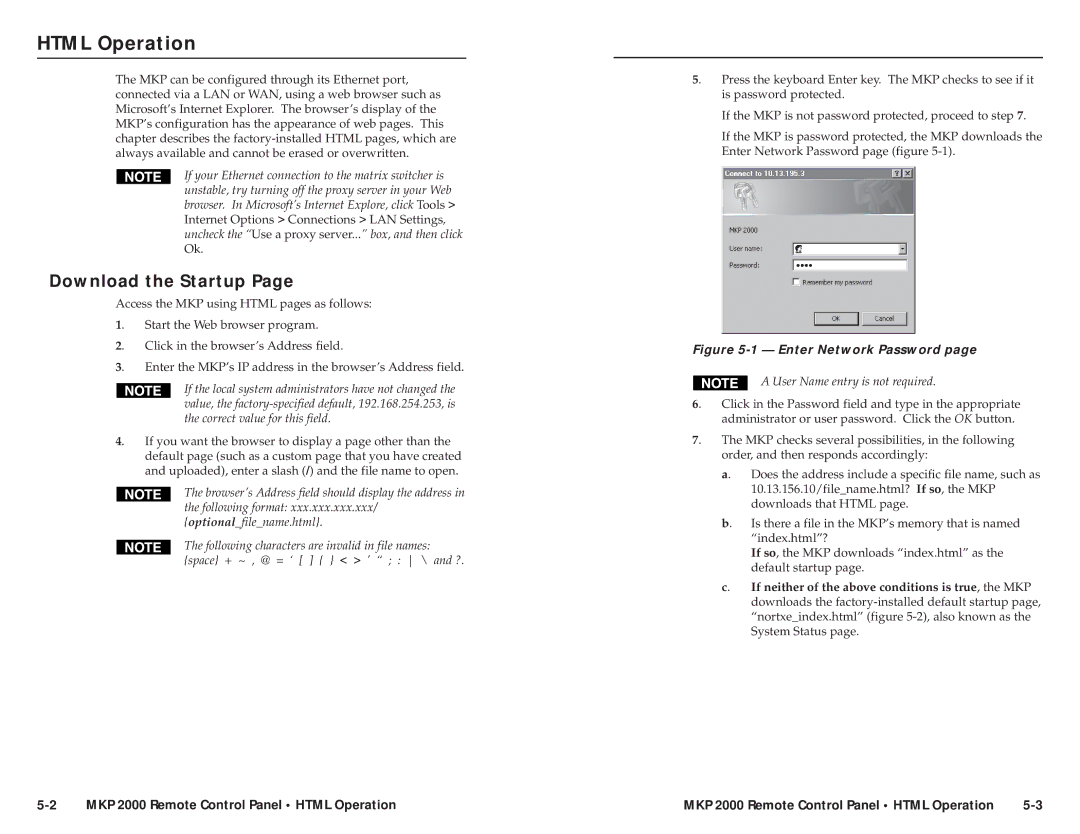 Extron electronic user manual Download the Startup, MKP 2000 Remote Control Panel Html Operation 