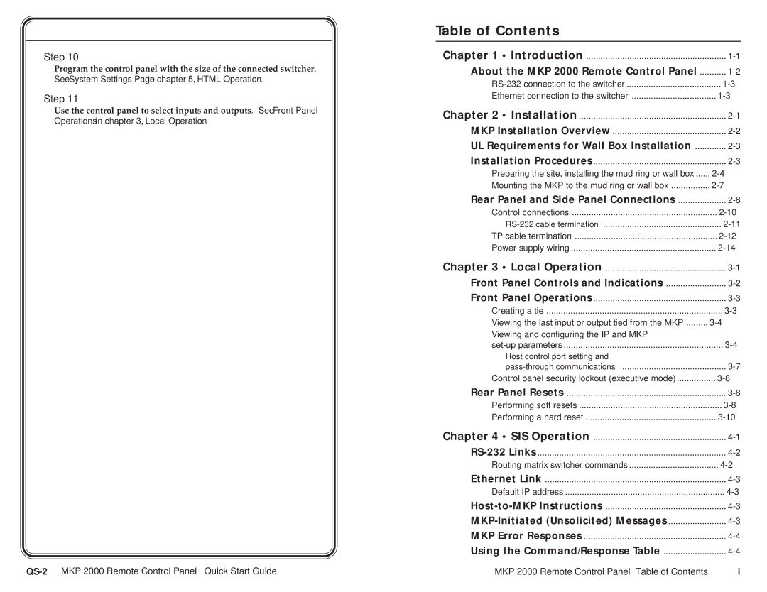 Extron electronic MKP 2000 user manual Table of Contents 