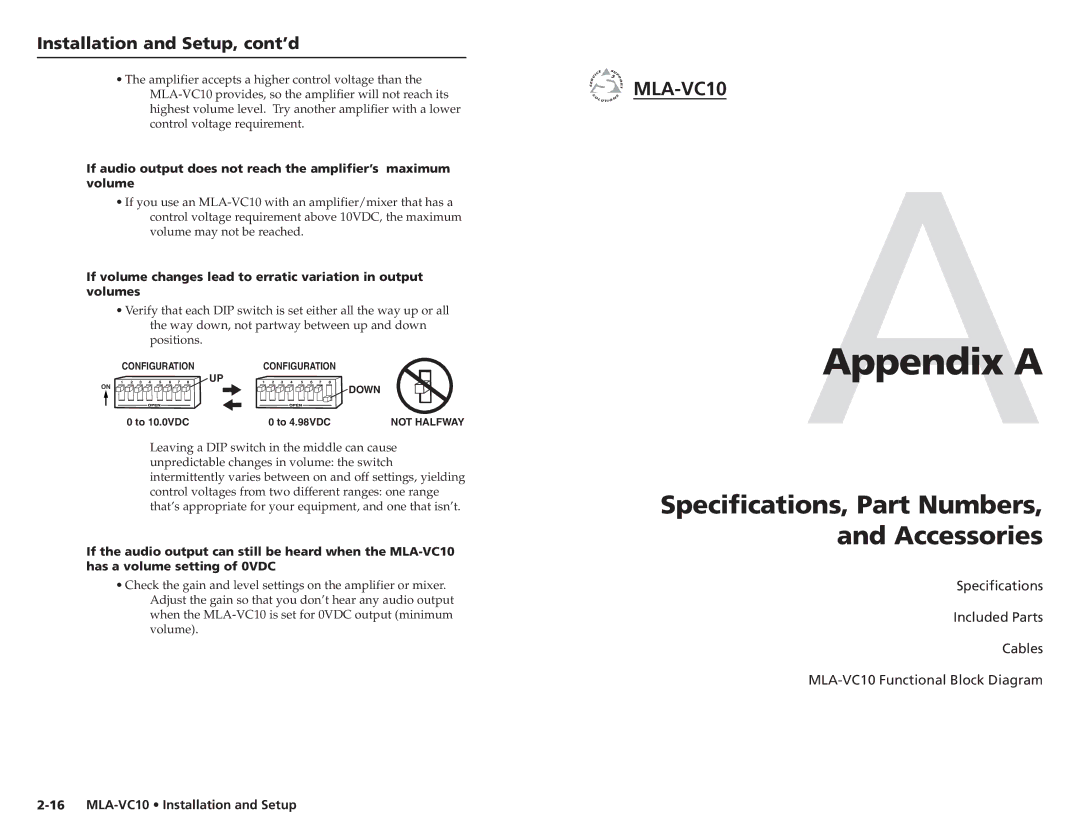 Extron electronic MLA-VC10 user manual AAppendix a 