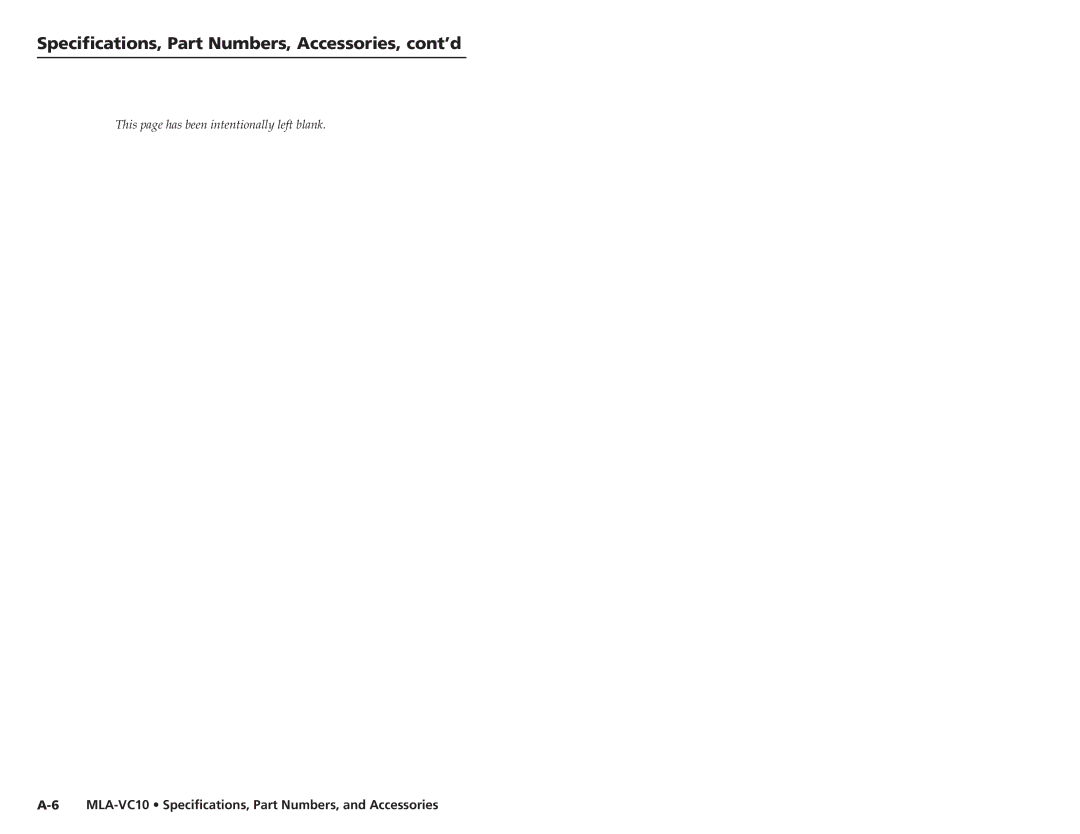 Extron electronic MLA-VC10 user manual Specifications, Part Numbers, Accessories, cont’d 