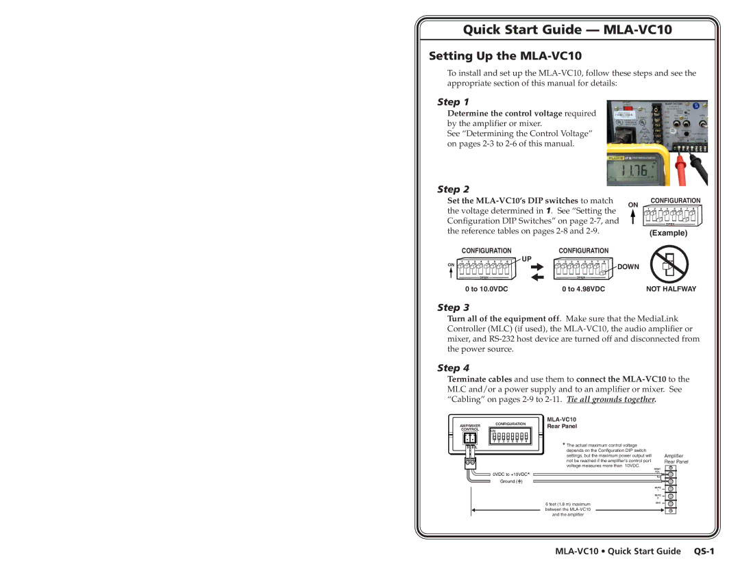 Extron electronic user manual Quick Start Guide MLA-VC10, Setting Up the MLA-VC10 