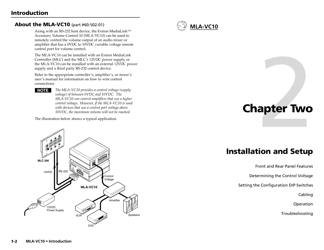 Extron electronic user manual Introduction, About the MLA-VC10 