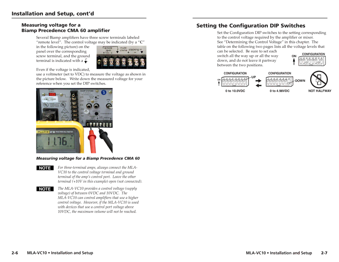 Extron electronic MLA-VC10 user manual Setting the Configuration DIP Switches 