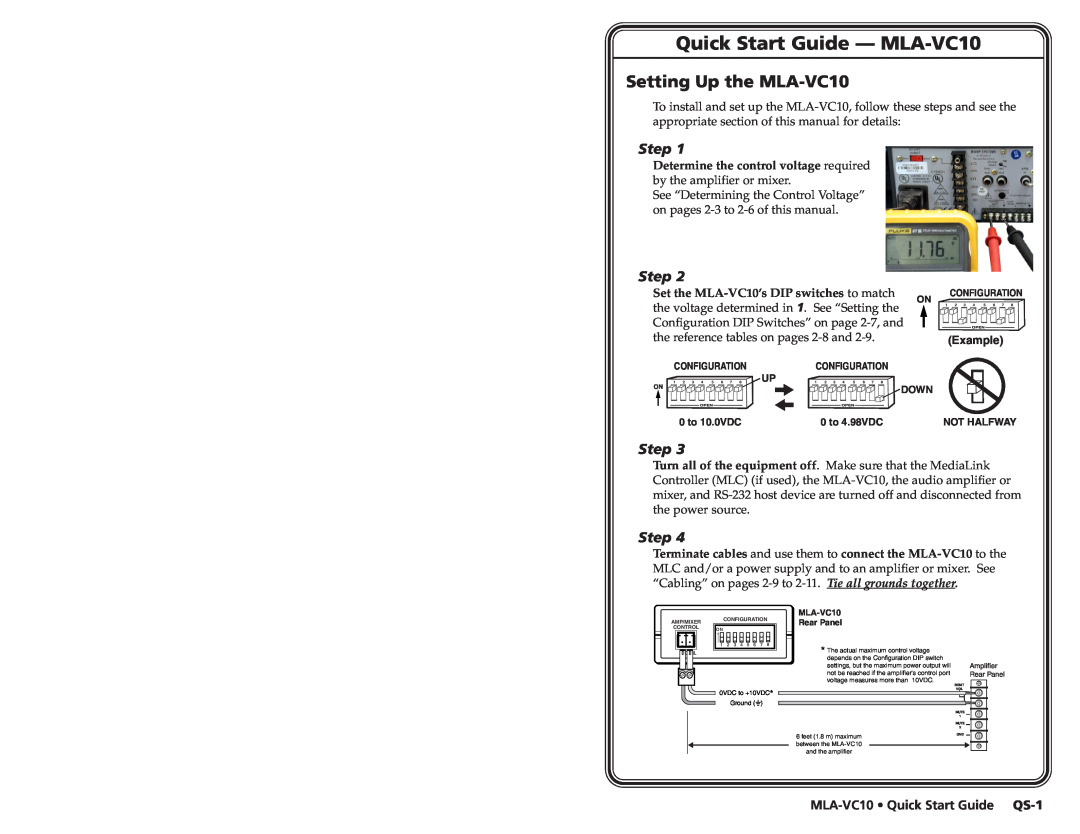 Extron electronic Quick Start Guide - MLA-VC10, Setting Up the MLA-VC10, Step, MLA-VC10 Quick Start Guide QS-1 