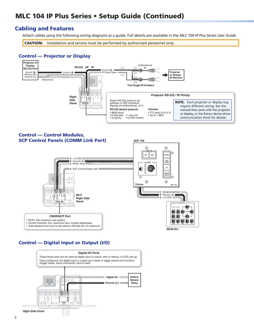 Extron electronic MLC 104 IP PLUS Cabling and Features, Control Control Modules SCP Control Panels Comm Link Port 