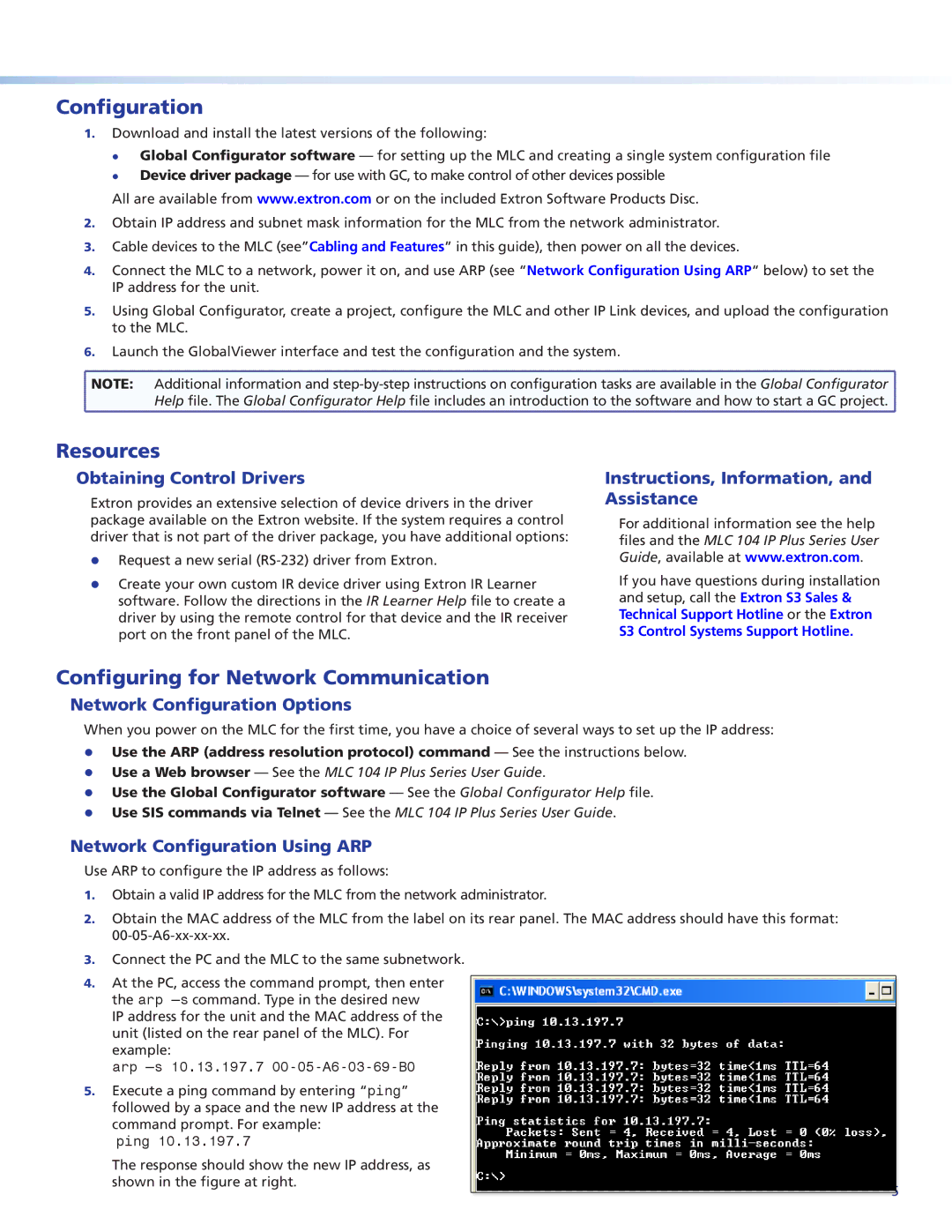 Extron electronic MLC 104 IP PLUS setup guide Configuration, Resources, Configuring for Network Communication 