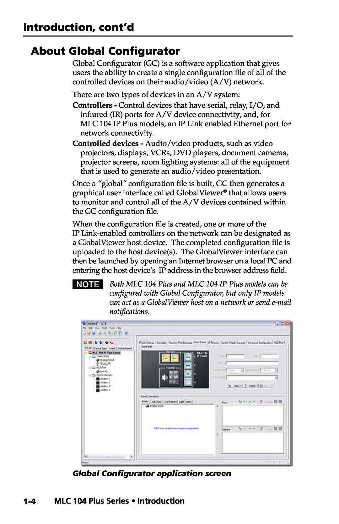 Extron electronic setup guide Introduction, cont’d About Global Configurator, MLC 104 Plus Series Introduction 