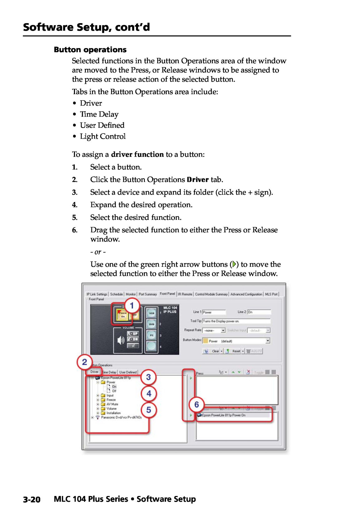 Extron electronic setup guide MLC 104 Plus Series Software Setup, Button operations, Software Setup, cont’d 