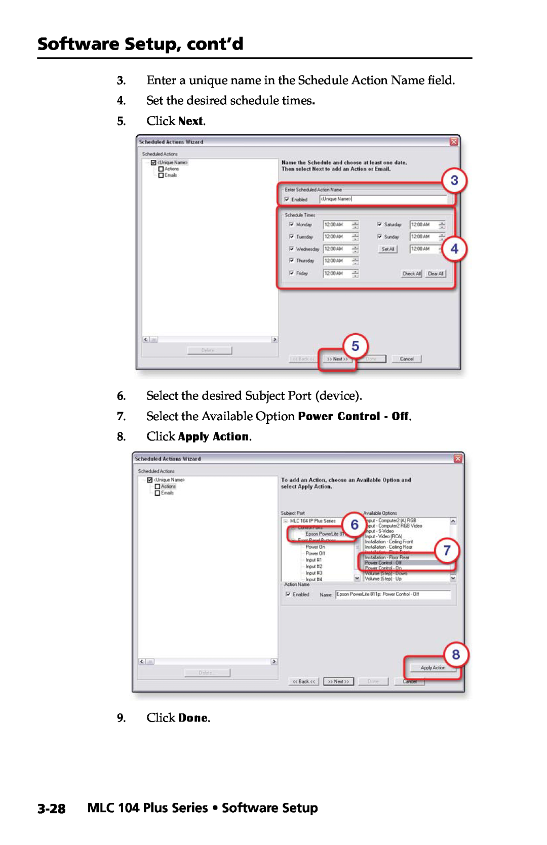 Extron electronic setup guide MLC 104 Plus Series Software Setup, Click Apply Action, Software Setup, cont’d 