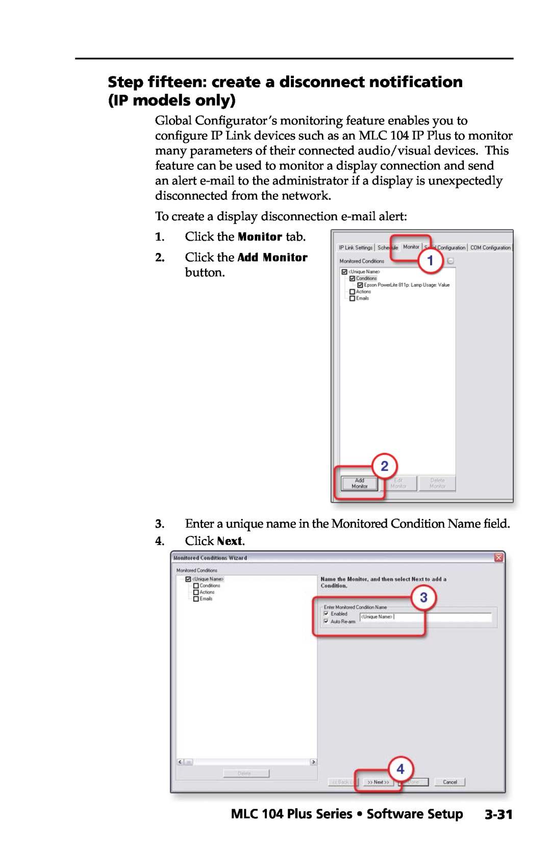 Extron electronic MLC 104 Plus Series setup guide Step fifteen create a disconnect notification IP models only 