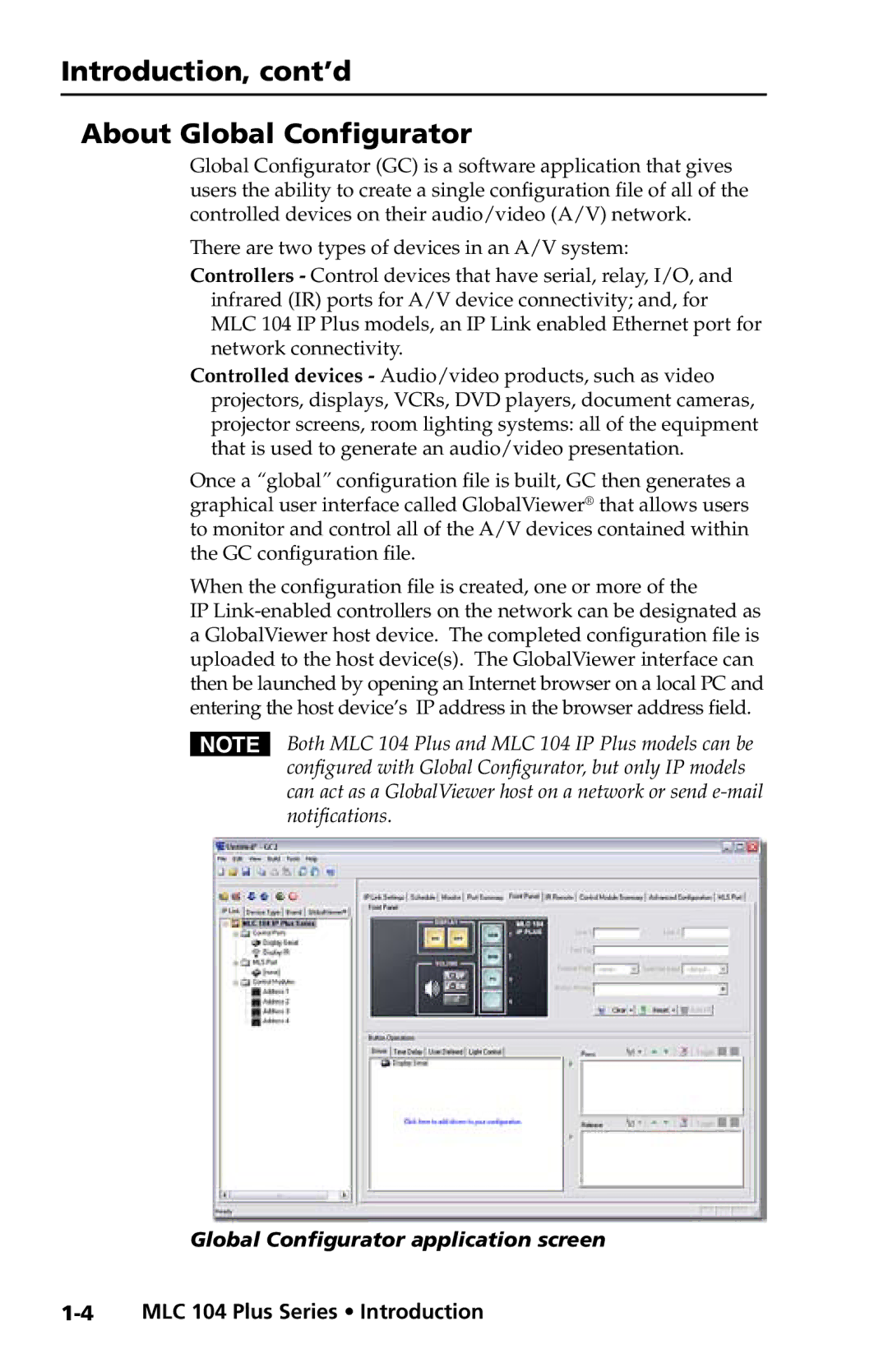 Extron electronic MLC 104 Plus Series setup guide Introduction, cont’d About Global Configurator 