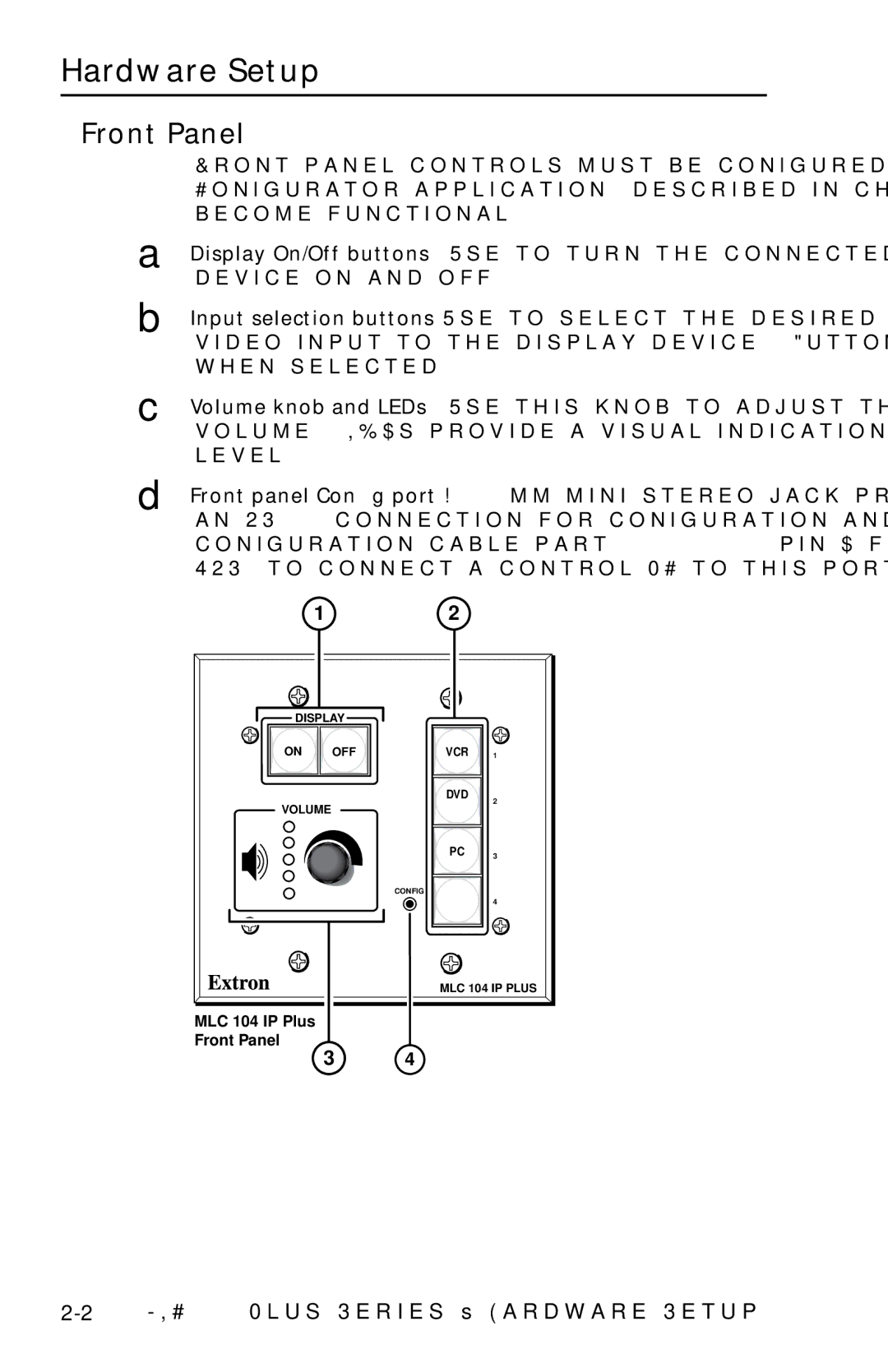 Extron electronic MLC 104 Plus Series setup guide Hardware Setup, Front Panel 