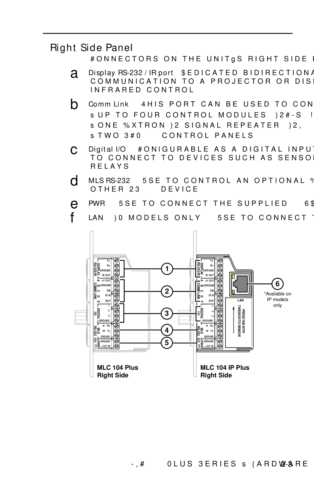 Extron electronic setup guide Right Side Panel, MLC 104 Plus Series Hardware Setup 