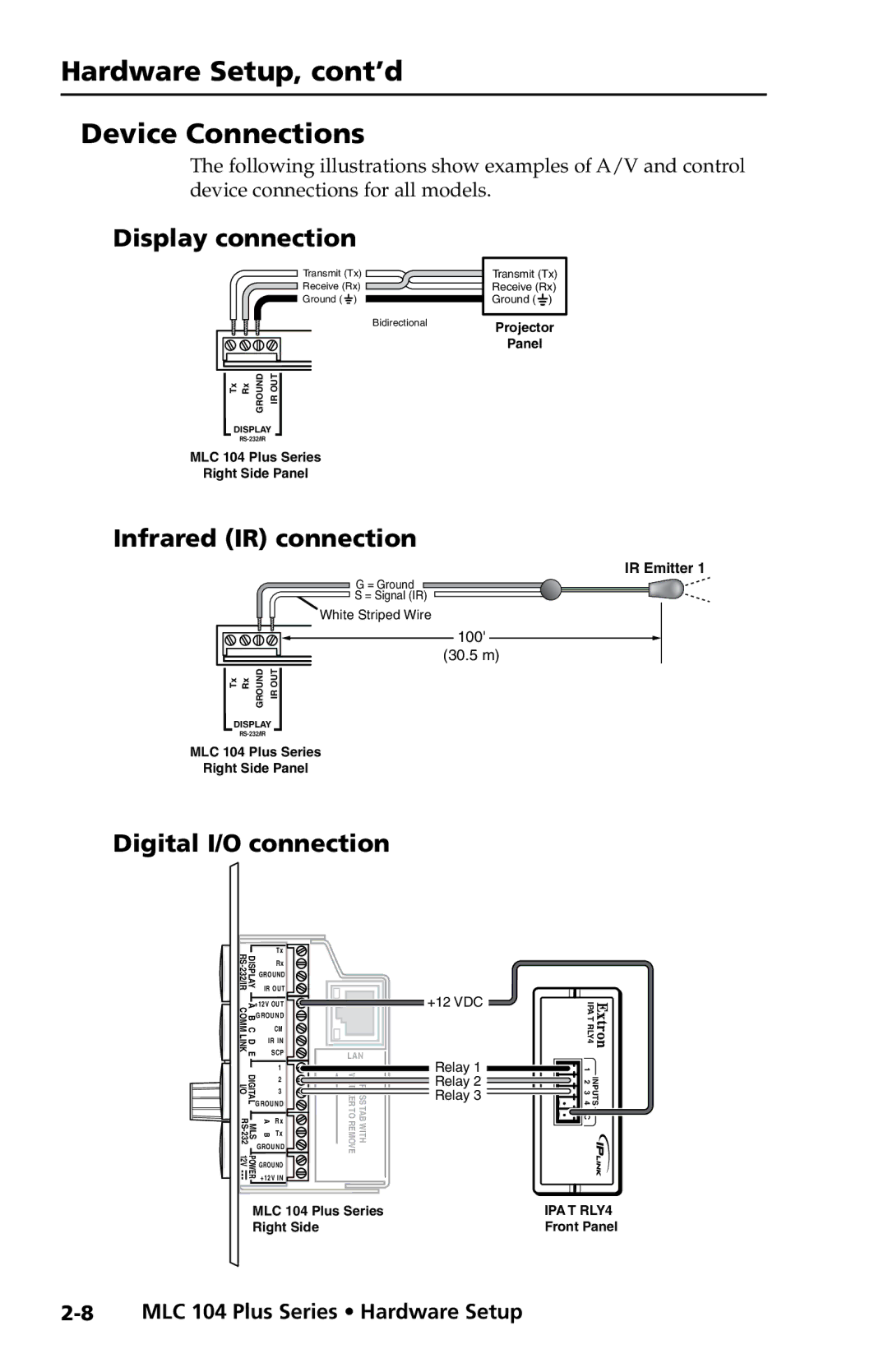 Extron electronic MLC 104 Plus Series setup guide Hardware Setup, cont’d Device Connections, Display connection 