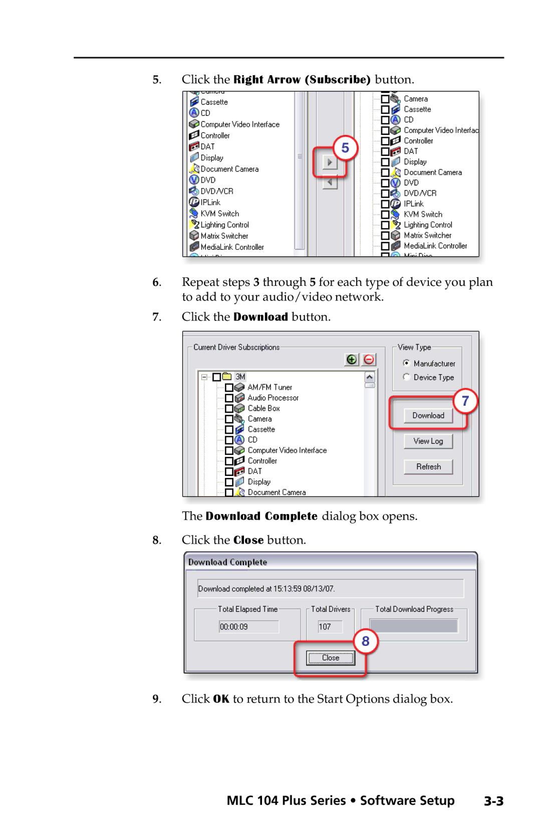 Extron electronic setup guide Click the Right Arrow Subscribe button, MLC 104 Plus Series Software Setup 