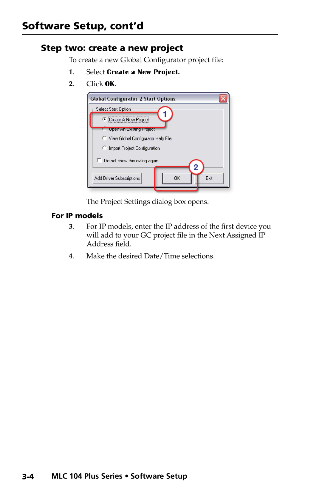 Extron electronic MLC 104 Plus Series Software Setup, cont’d, Step two create a new project, Select Create a New Project 