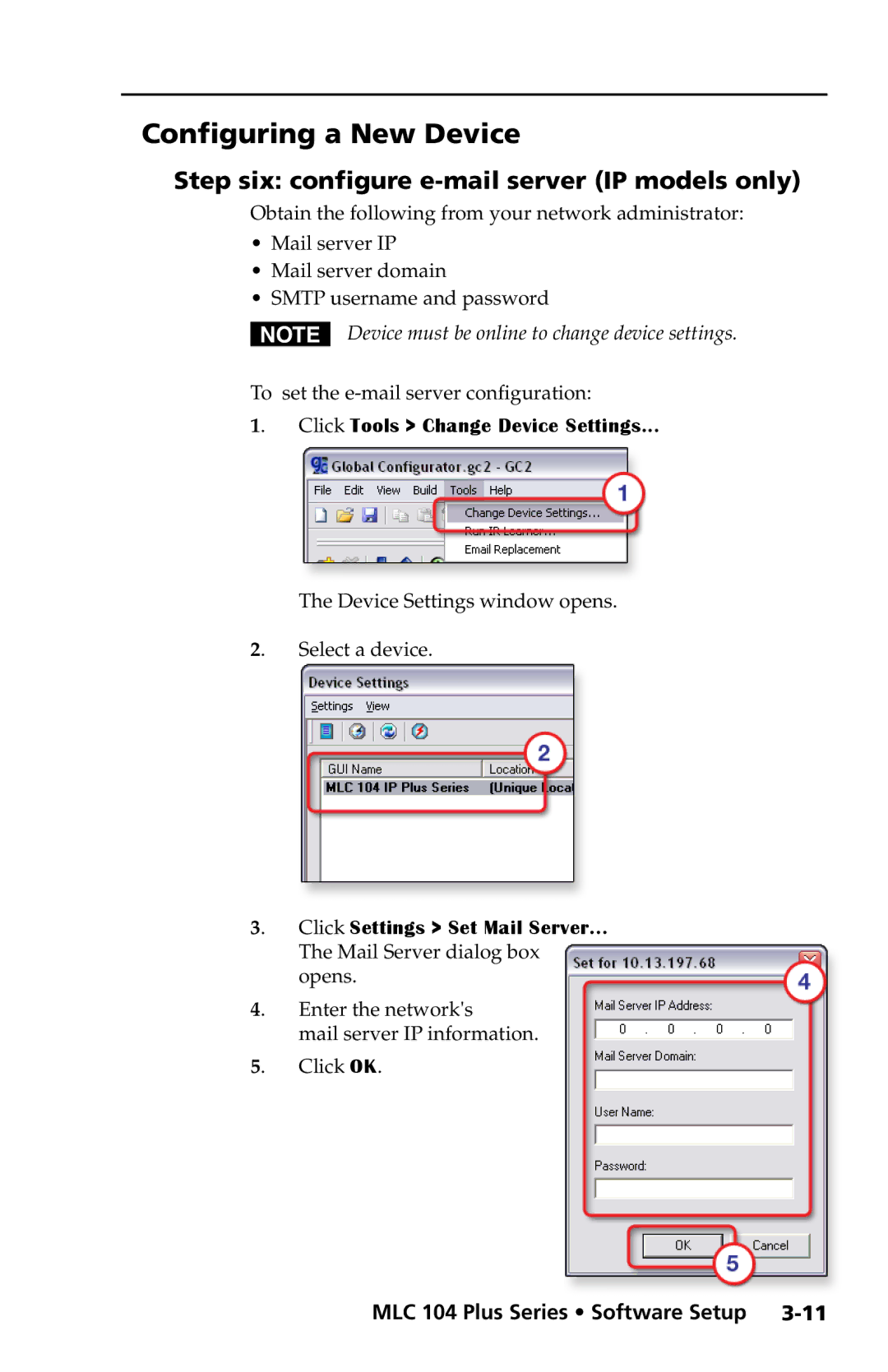 Extron electronic MLC 104 Plus Series setup guide Configuring a New Device, Step six configure e‑mail server IP models only 