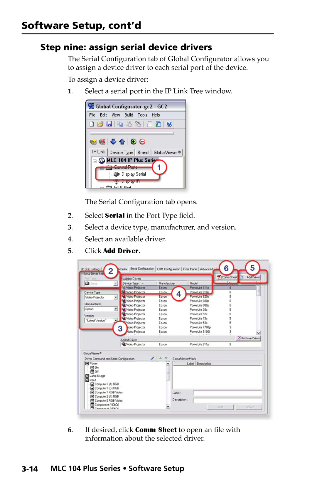 Extron electronic MLC 104 Plus Series setup guide Step nine assign serial device drivers, Click Add Driver 