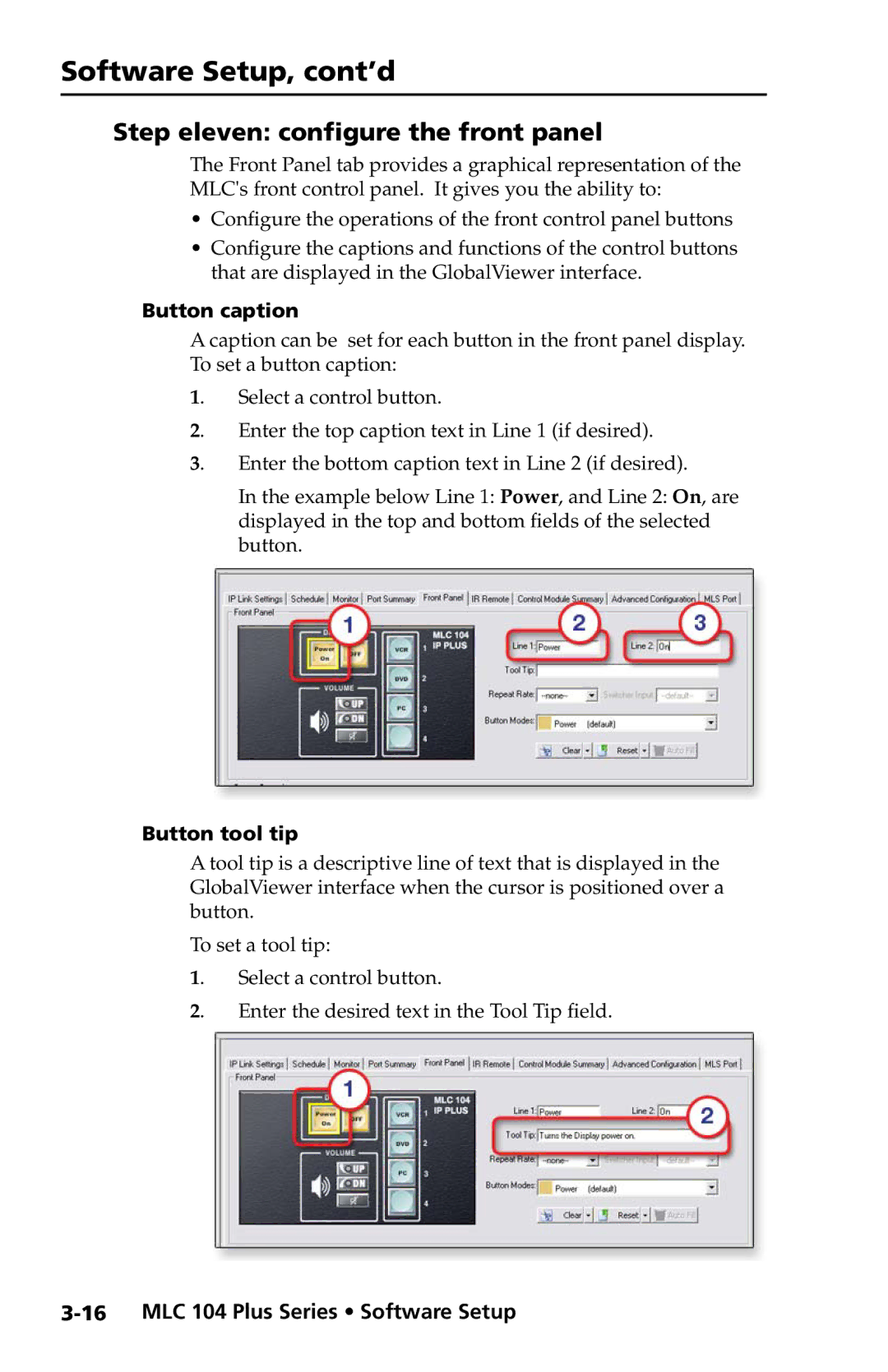 Extron electronic MLC 104 Plus Series setup guide Step eleven configure the front panel, Button caption, Button tool tip 