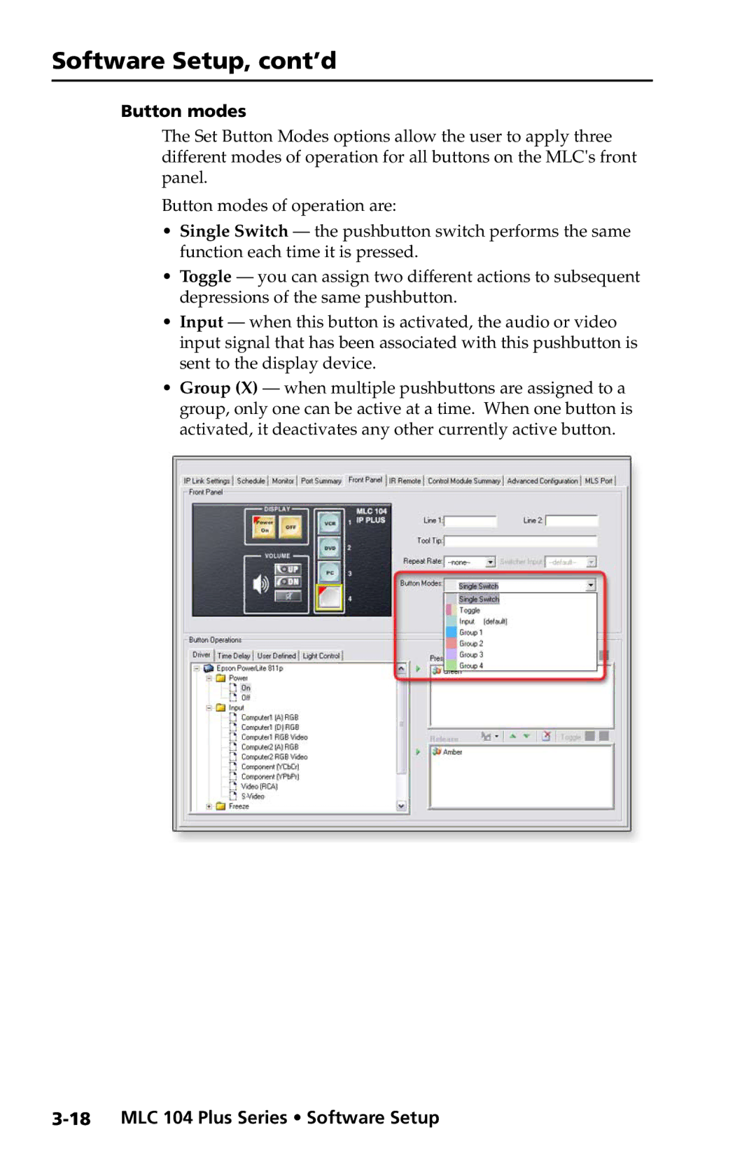 Extron electronic MLC 104 Plus Series setup guide Button modes 