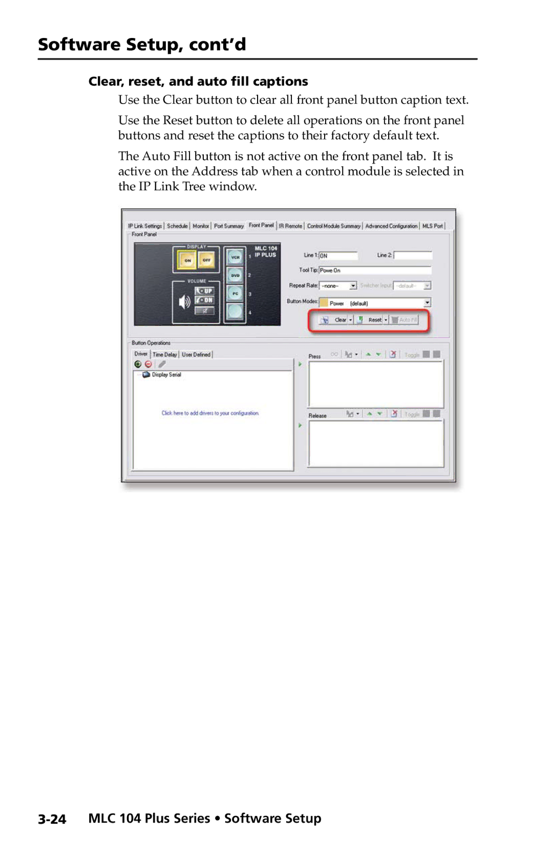 Extron electronic MLC 104 Plus Series setup guide Clear, reset, and auto fill captions 