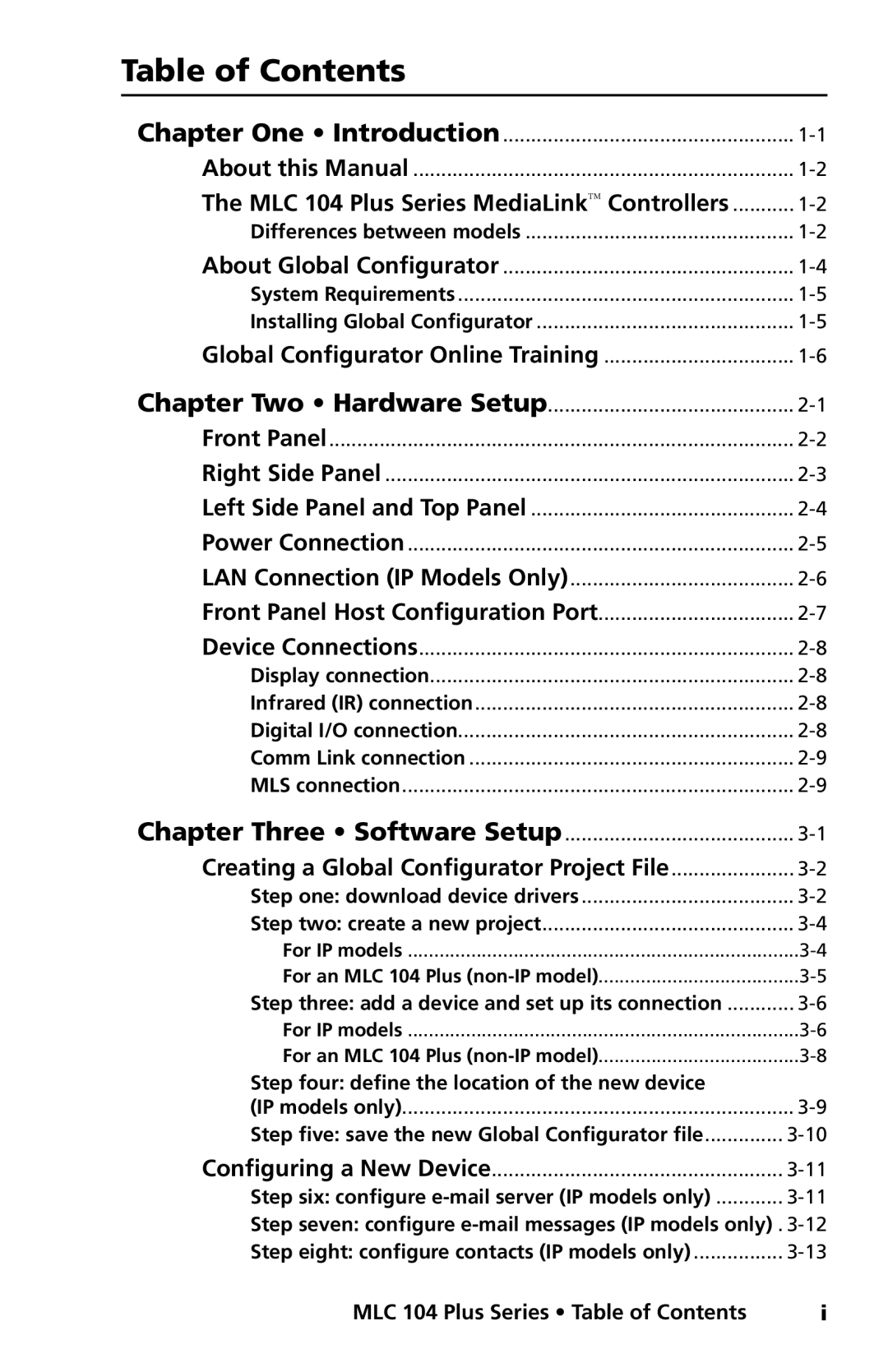 Extron electronic MLC 104 Plus Series setup guide Table of Contents 