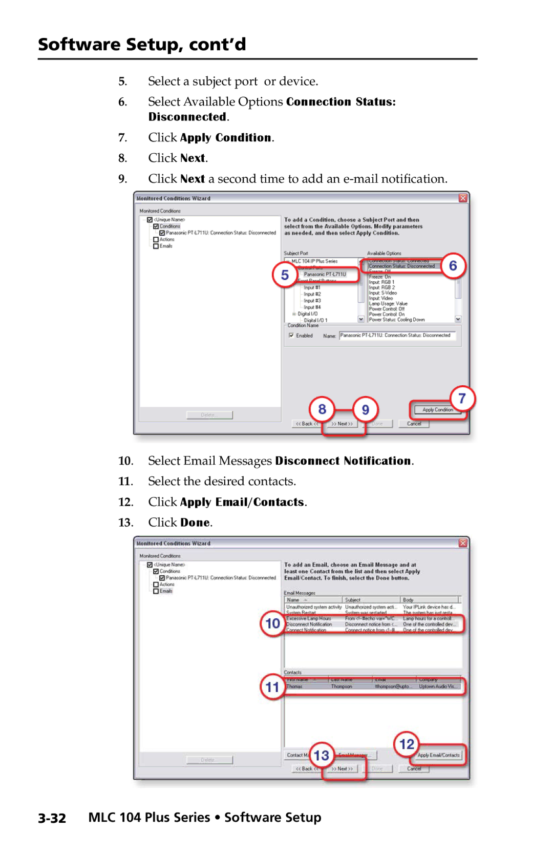 Extron electronic MLC 104 Plus Series setup guide Disconnected Click Apply Condition 