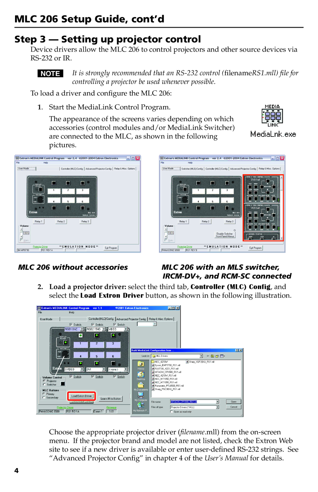 Extron electronic MLC 206 setup guide Setting up projector control 