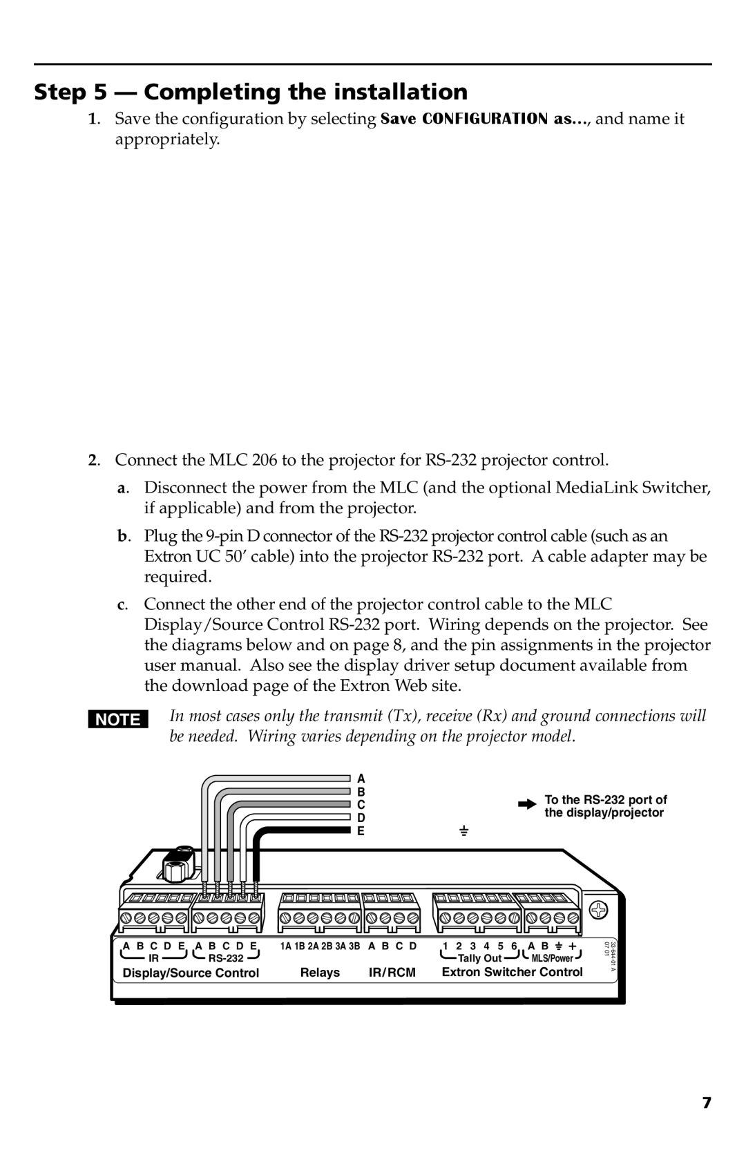 Extron electronic MLC 206 setup guide Completing the installation 