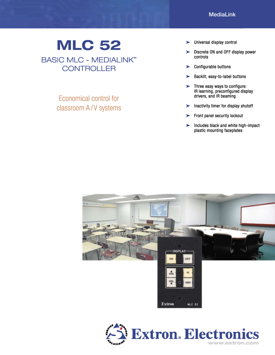 Extron electronic MLC 52 IR manual basic mlc - Medialink Controller, Economical control for classroom A / V systems 