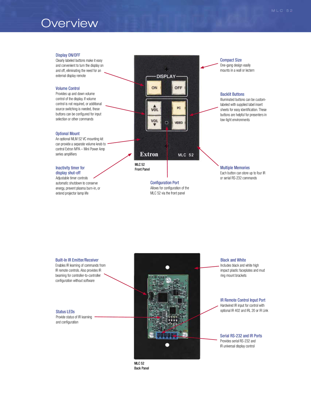 Extron electronic MLC 52 IR, MLC 52 RS manual Overview 