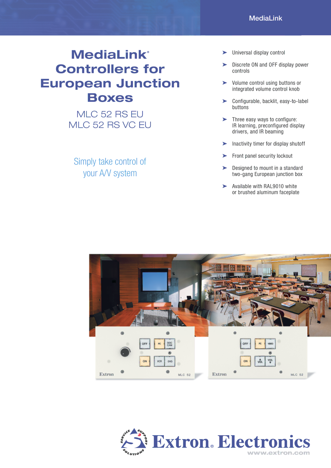 Extron electronic MLC 52 RS EU, MLC 52 RS VC EU manual MediaLink Controllers for European Junction Boxes 