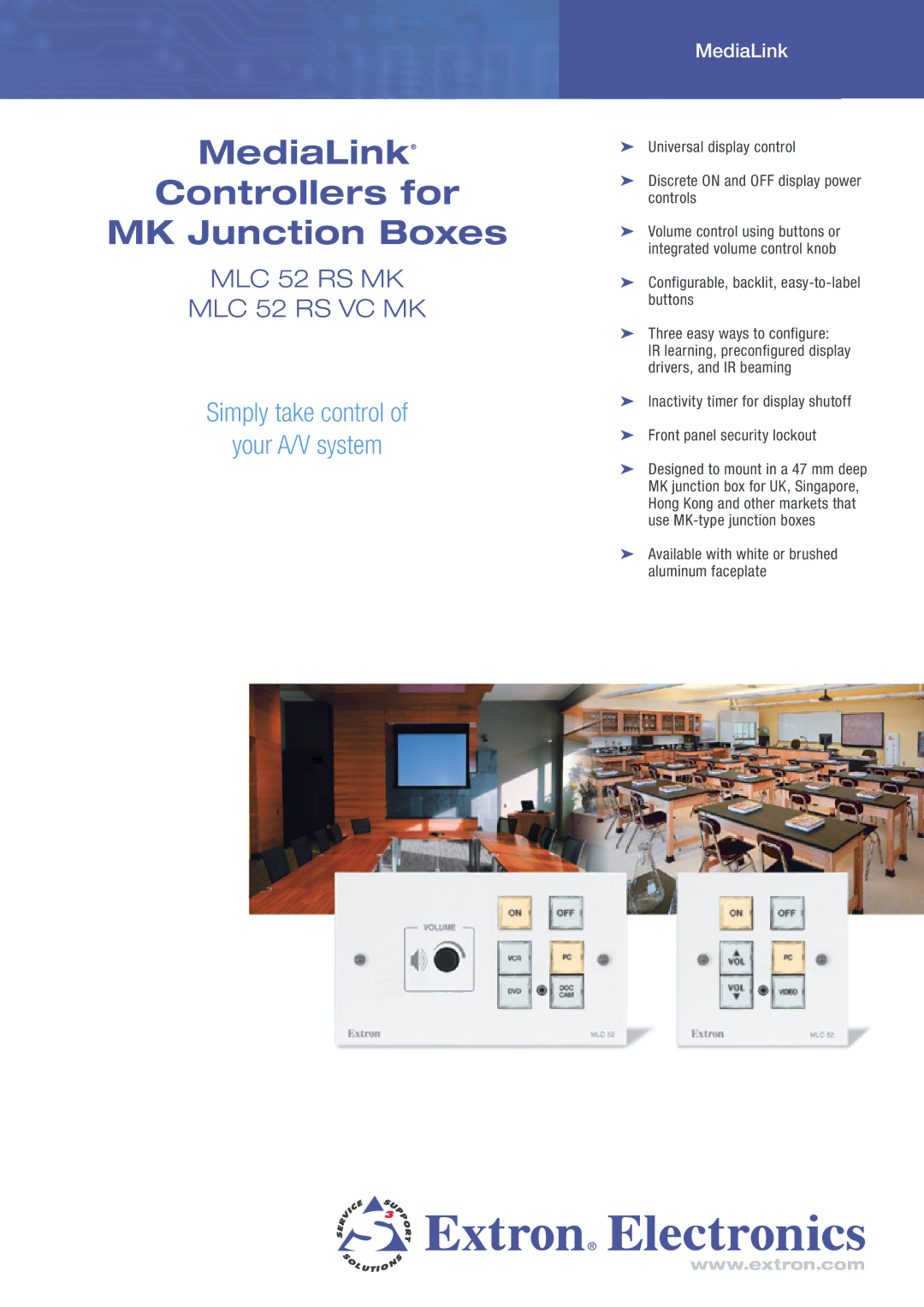 Extron electronic MLC 52 RS MK, MLC 52 RS VC MK manual MediaLink Controllers for MK Junction Boxes 